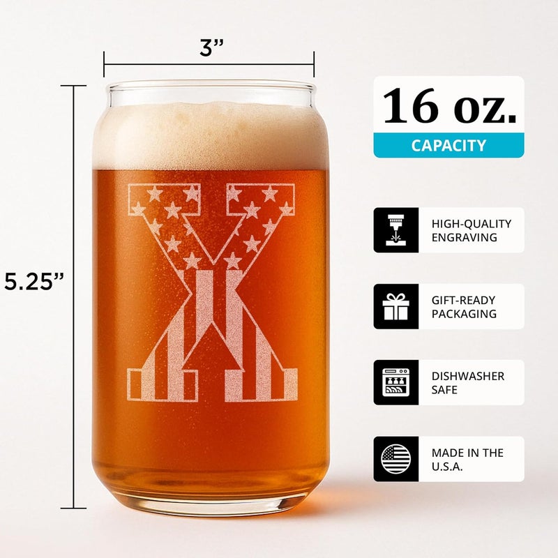 On The Rox Monogram Beer Glasses for Men Women (A-Z) 16 oz - Beer Gifts for Men Brother Son Dad Neighbor - Unique Gifts for Him - Personalized Drinking Gift Beer Glass Mugs - Engraved Beer Can Glass ( X ) - Image 3