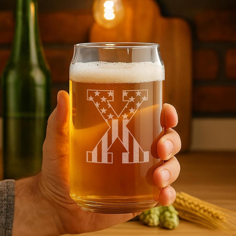 On The Rox Monogram Beer Glasses for Men Women (A-Z) 16 oz - Beer Gifts for Men Brother Son Dad Neighbor - Unique Gifts for Him - Personalized Drinking Gift Beer Glass Mugs - Engraved Beer Can Glass ( X ) - Image 2