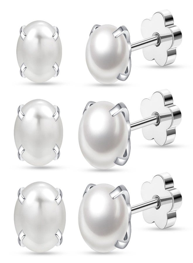 FSSODWT 3Pairs Flower Flat Back Stud Earring for Women Screw Back Pearls Cartilage Earrings Pearls Helix Earrings Hypoallergenic Pearl Earring for Sensitive Skin (5mm/6mm/7mm Pearl) - Image 1