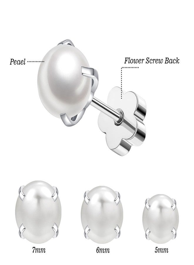 FSSODWT 3Pairs Flower Flat Back Stud Earring for Women Screw Back Pearls Cartilage Earrings Pearls Helix Earrings Hypoallergenic Pearl Earring for Sensitive Skin (5mm/6mm/7mm Pearl) - Image 2