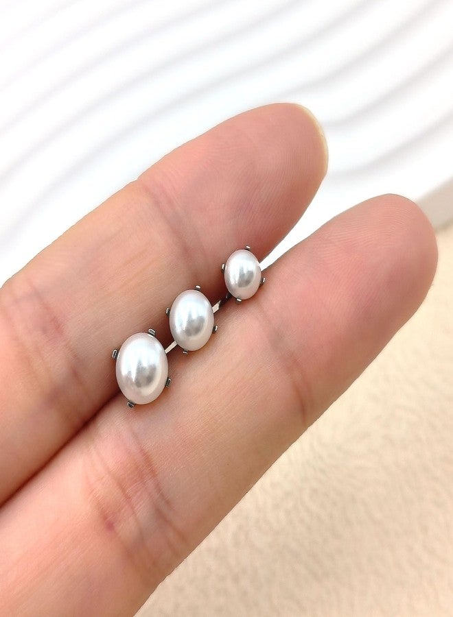 FSSODWT 3Pairs Flower Flat Back Stud Earring for Women Screw Back Pearls Cartilage Earrings Pearls Helix Earrings Hypoallergenic Pearl Earring for Sensitive Skin (5mm/6mm/7mm Pearl) - Image 5