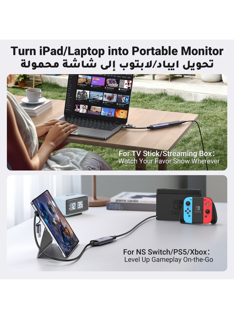 يو جرين بطاقة التقاط فيديو HDMI 2 في 1 &quot;النوع C + USB A&quot; محول بطاقة التقاط HDMI إلى USB C، 1080P@60 هرتز لموسع شاشة NS X-box ومسجل فيديو البث المباشر للألعاب على Tiktok Youtube، لنظام التشغيل Windows MacOS رمادي - Image 3