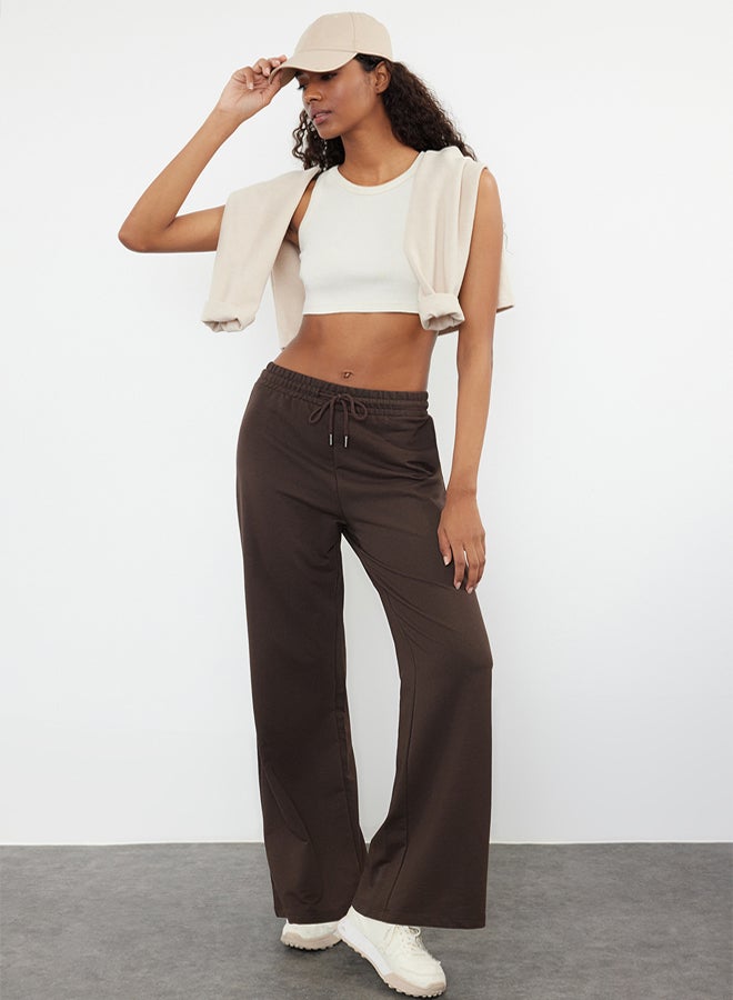 trendyol Bitter Brown Wide Leg Thin Knitted Sports Sweatpants TWOAW22EA0053 - Image 1