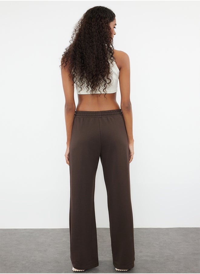 trendyol Bitter Brown Wide Leg Thin Knitted Sports Sweatpants TWOAW22EA0053  - Image 5