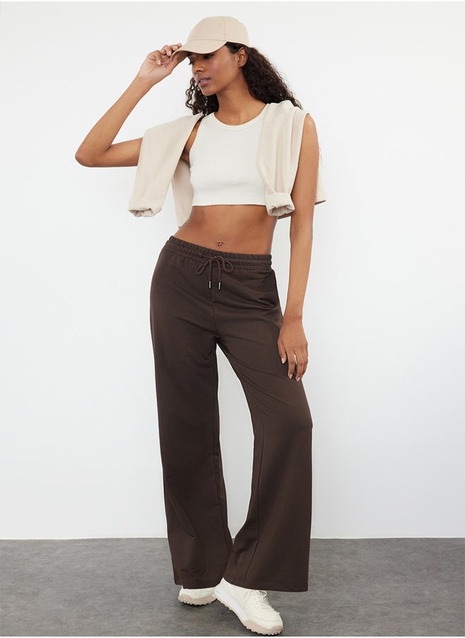 trendyol Bitter Brown Wide Leg Thin Knitted Sports Sweatpants TWOAW22EA0053  - Image 1