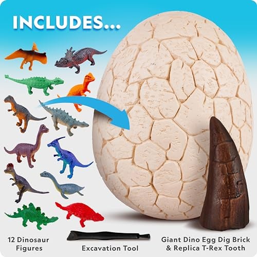 Blue Marble National Geographic Jumbo Dinosaur Egg Dig Kit - Excavate 12 Figures & Replica T. Rex Tooth from Giant 6" Brick, Dino Egg, Educational Science Kits, Gifts for Boys and Girls, Easter Basket Stuffers - Image 5