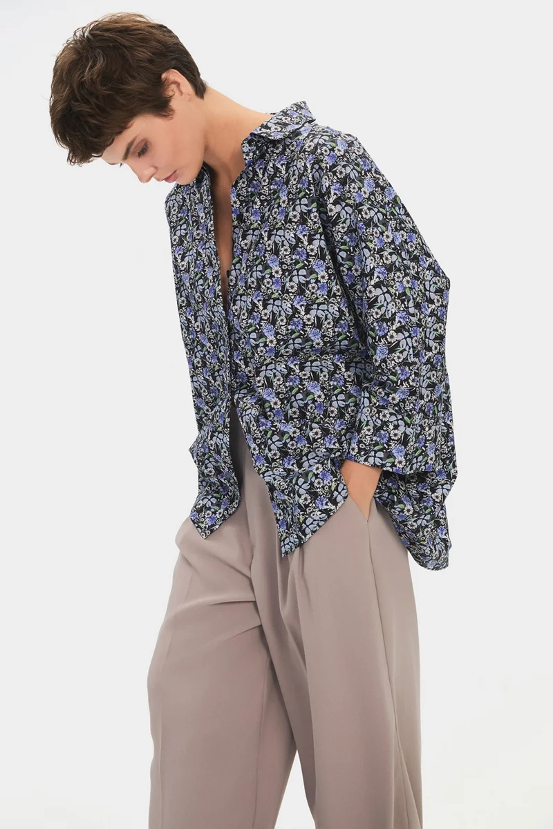 JUNE Women's Exclusive Wide Cut Floral Patterned Cotton Shirt