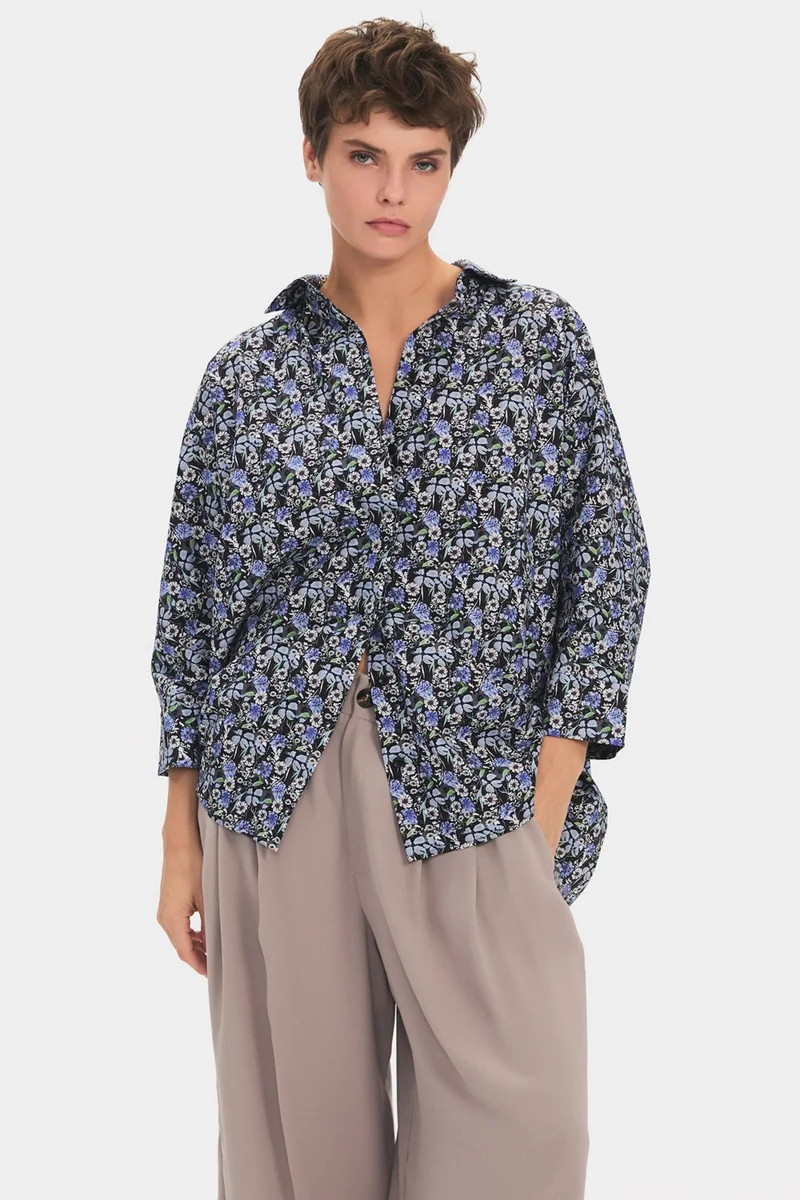 JUNE Women's Exclusive Wide Cut Floral Patterned Cotton Shirt