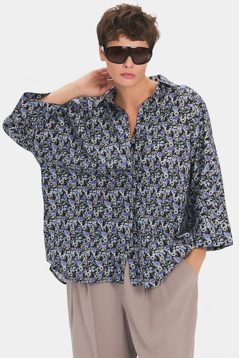 JUNE Women's Exclusive Wide Cut Floral Patterned Cotton Shirt
