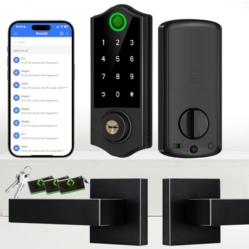 Harfo Fingerprint Smart Door Locks with Handles App Control Keyless Entry Front Door Lock Set Bluetooth Digital Electronic Touchscreen Keypad Deadbolt Easy Installation Black - Image 1