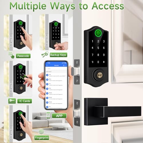Harfo Fingerprint Smart Door Locks with Handles App Control Keyless Entry Front Door Lock Set Bluetooth Digital Electronic Touchscreen Keypad Deadbolt Easy Installation Black - Image 3