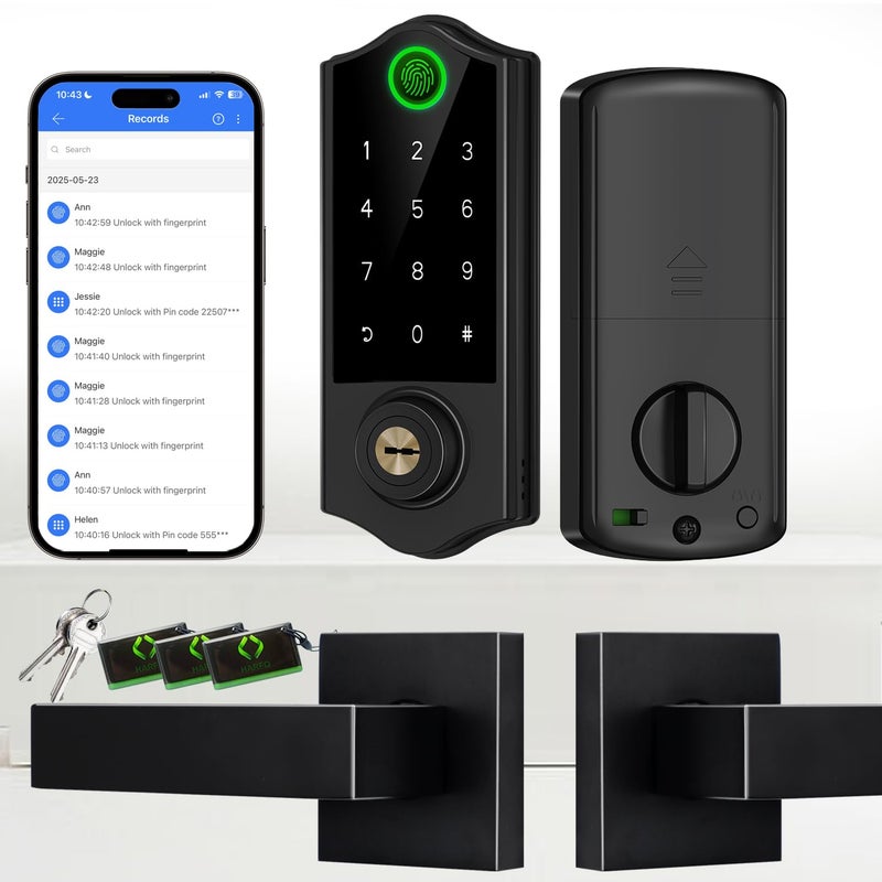 Harfo Fingerprint Smart Door Locks with Handles App Control Keyless Entry Front Door Lock Set Bluetooth Digital Electronic Touchscreen Keypad Deadbolt Easy Installation Black - Image 2