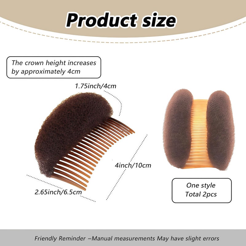 VASANA 2PCS Women Lady Girls Soft Sponge Foam Hair Base Inserts Bump Up Pads Stick Bun Maker Hair Styling Clip Comb Braid Tool Styling Accessories Brown - Image 2