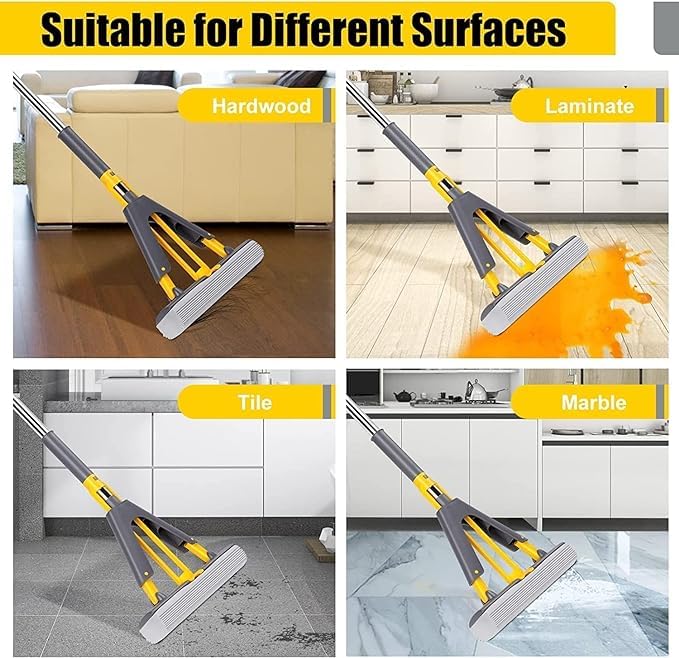 KRLZ Sponge Mop Self Wringing Sponge Mop Super Mop with Long Handle and PVA Sponge Heads Hands Free Floor Cleaning Mop Squeeze Mop for Laminate Tile Hardwood Floor - Image 3