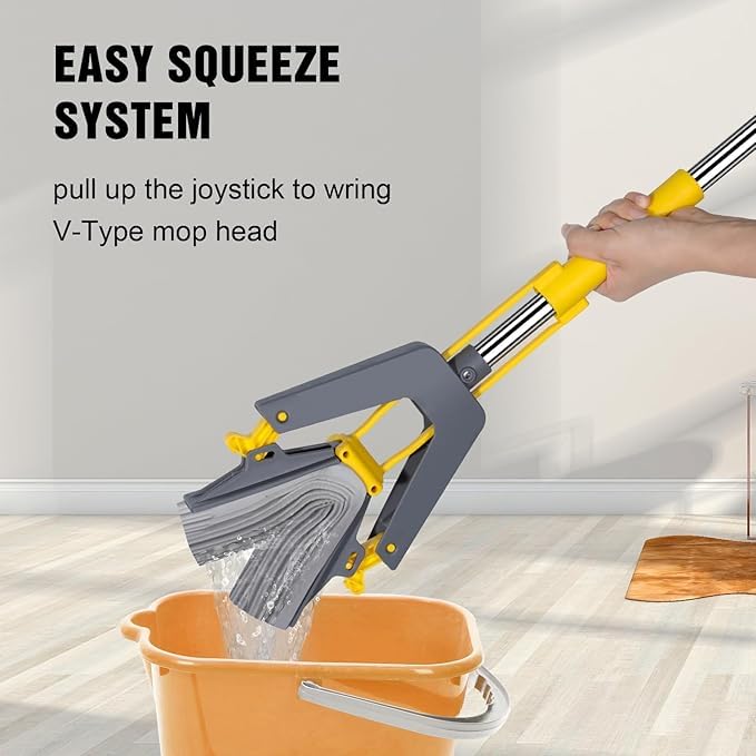 KRLZ Sponge Mop Self Wringing Sponge Mop Super Mop with Long Handle and PVA Sponge Heads Hands Free Floor Cleaning Mop Squeeze Mop for Laminate Tile Hardwood Floor - Image 4