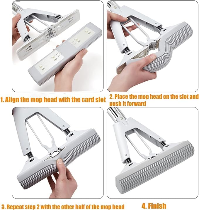 KRLZ Sponge Mop Self Wringing Sponge Mop Super Mop with Long Handle and PVA Sponge Heads Hands Free Floor Cleaning Mop Squeeze Mop for Laminate Tile Hardwood Floor - Image 5