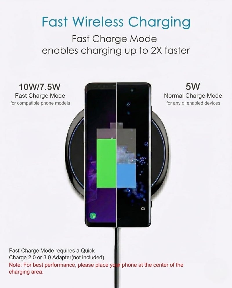 NANAMI 10W Max Wireless Charger Pad, Fast Charging Compatible with iPhone 17/16/15/14/13/12/11/SE Series, Samsung Galaxy S26/S25/S24/S23/S22/S21/S20, AirPods 2/3 - Adapter Required (Sold Separately) - Image 4