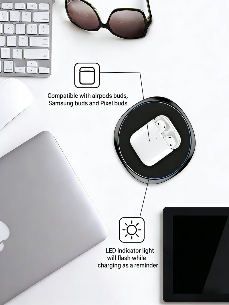 NANAMI 10W Max Wireless Charger Pad, Fast Charging Compatible with iPhone 17/16/15/14/13/12/11/SE Series, Samsung Galaxy S26/S25/S24/S23/S22/S21/S20, AirPods 2/3 - Adapter Required (Sold Separately) - Image 3