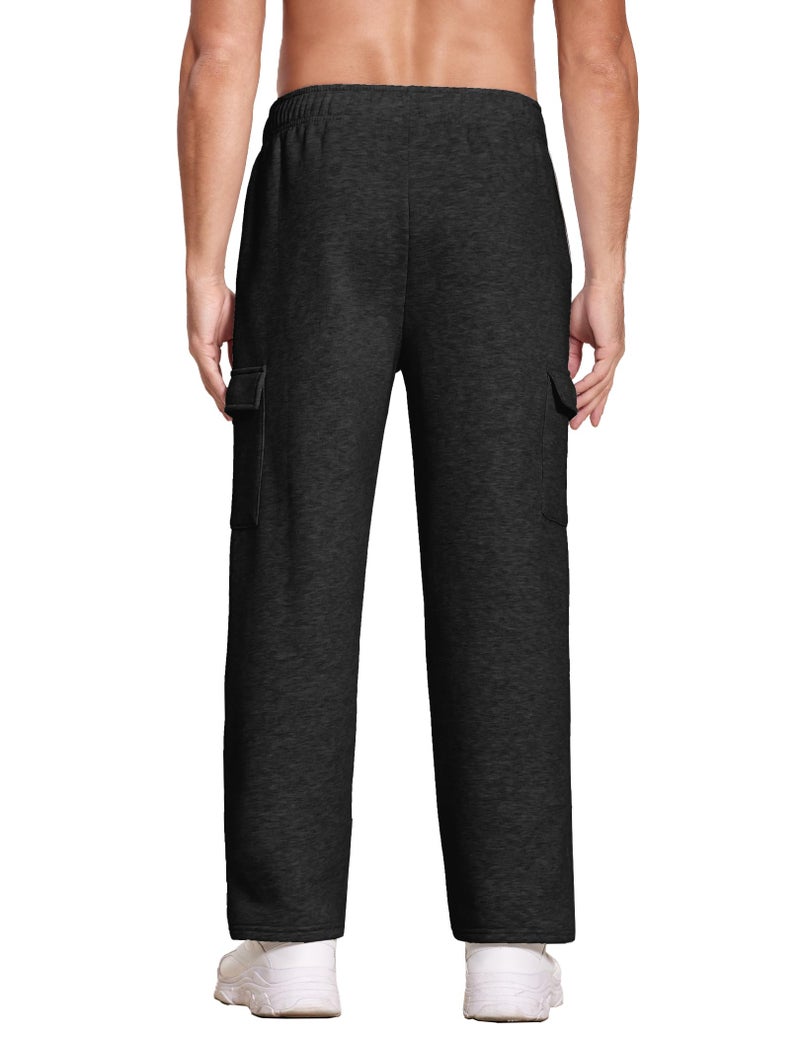 Deyeek Mens Sweat Pants with Pockets Fleece Lined Sweatpants Winter Baggy Cotton Lounge Pants Wide Leg Joggers Sweatpants XXL Black - Image 2
