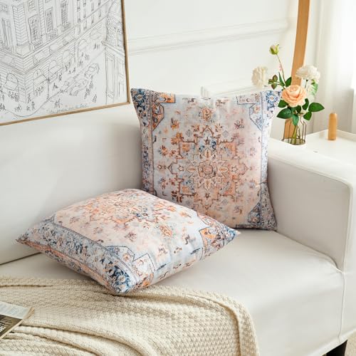 BUAEL Boho Throw Pillow Covers 20x20 inch Set of 2,Boho Vintage Carpet Pattern Antique Ethnic Decor Double Sided Pattern Cushion Cover Soft Pillow Case Living Sofa Room Bed Square Pillow Cover - Image 4