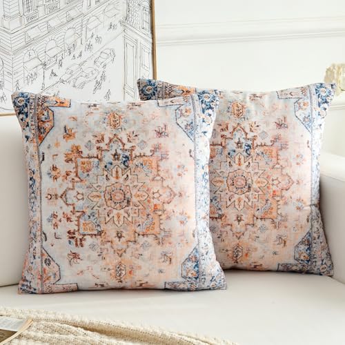 BUAEL Boho Throw Pillow Covers 20x20 inch Set of 2,Boho Vintage Carpet Pattern Antique Ethnic Decor Double Sided Pattern Cushion Cover Soft Pillow Case Living Sofa Room Bed Square Pillow Cover - Image 1