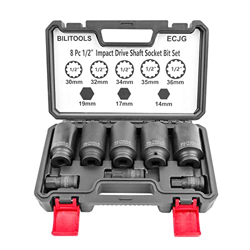 BILITOOLS 12 Point Axle Nut Socket Set, 1/2" Drive Spindle Axle Nut Impact Deep Socket Set 14mm 17mm 19mm 30mm 32mm 34mm 35mm 36mm - Image 1