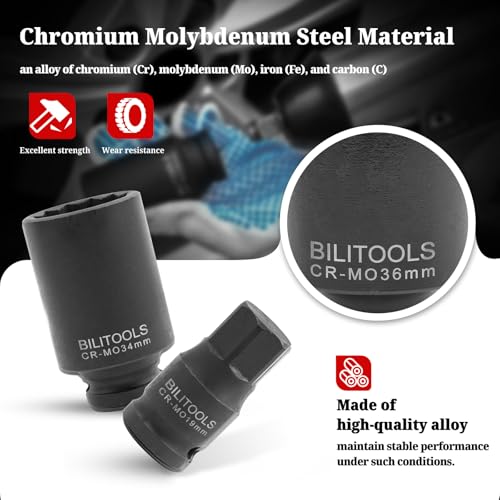BILITOOLS 12 Point Axle Nut Socket Set, 1/2" Drive Spindle Axle Nut Impact Deep Socket Set 14mm 17mm 19mm 30mm 32mm 34mm 35mm 36mm - Image 5
