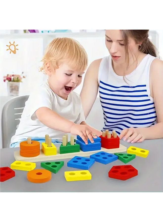 Wooden Sorting Stacking Toy Shape Sorter Puzzle Mix Color Five Models Educational Gift - Image 1