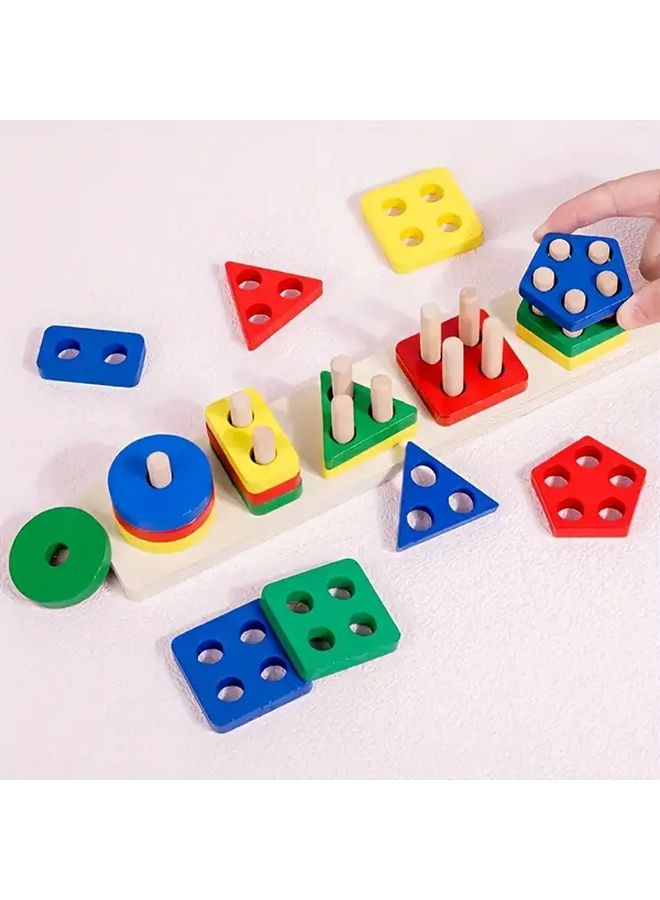 Wooden Sorting Stacking Toy Shape Sorter Puzzle Mix Color Five Models Educational Gift - Image 3