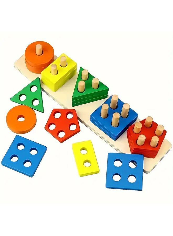 Wooden Sorting Stacking Toy Shape Sorter Puzzle Mix Color Five Models Educational Gift - Image 2