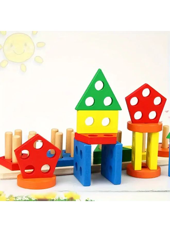 Wooden Sorting Stacking Toy Shape Sorter Puzzle Mix Color Five Models Educational Gift - Image 4