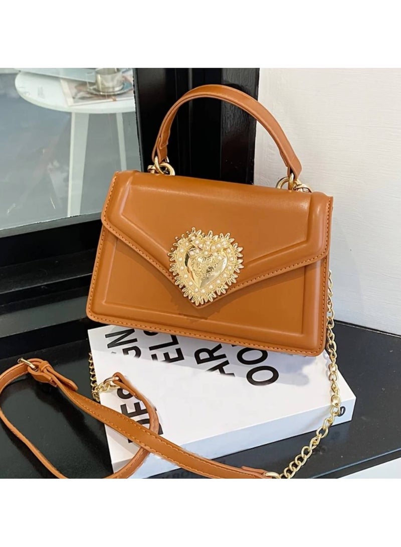 Flip Top Handbag, a Classic And Simple Phone Pouch with Heart Shaped Embellishments, a Stylish And Multifunctional Casual Shoulder Bag And Wallet for Women