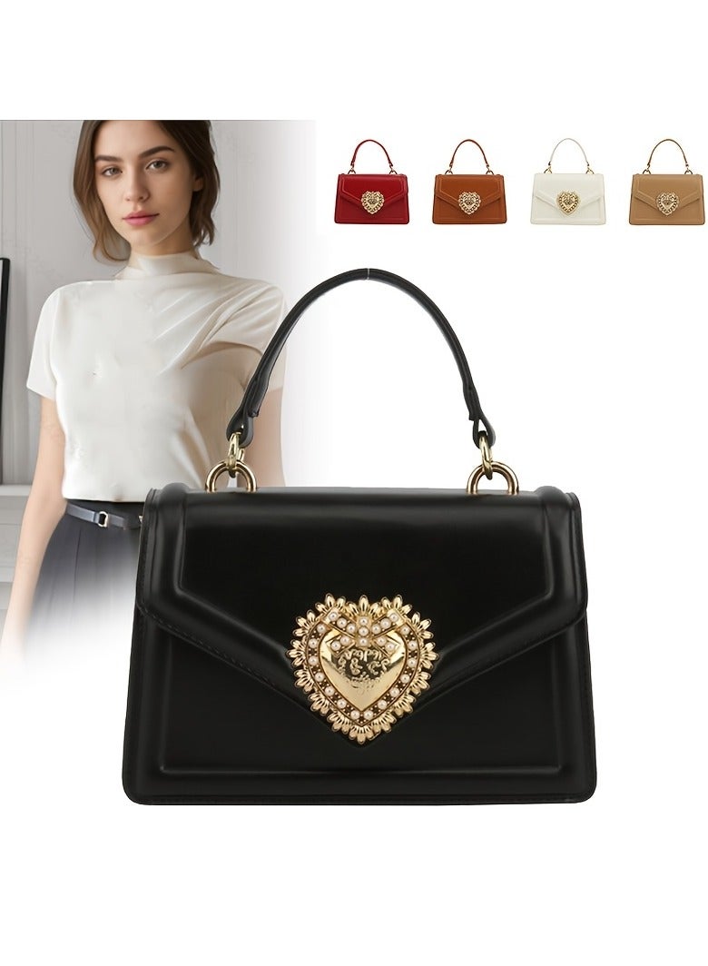 Flip Top Handbag, a Classic And Simple Phone Pouch with Heart Shaped Embellishments, a Stylish And Multifunctional Casual Shoulder Bag And Wallet for Women