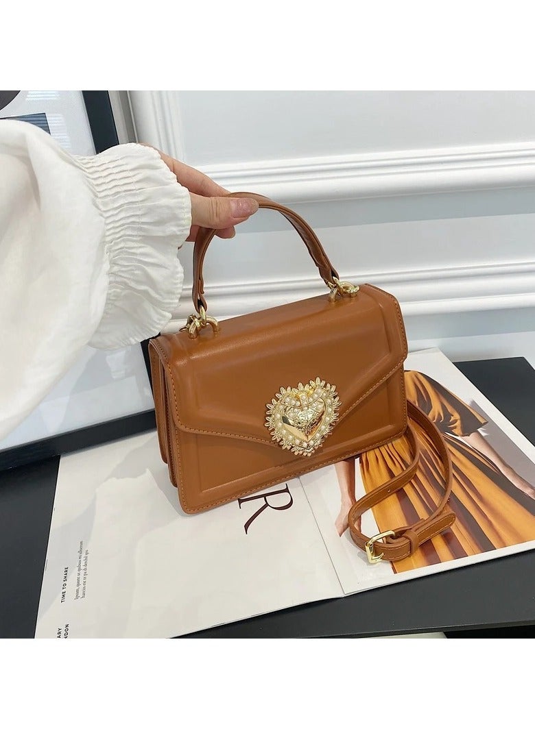 Flip Top Handbag, a Classic And Simple Phone Pouch with Heart Shaped Embellishments, a Stylish And Multifunctional Casual Shoulder Bag And Wallet for Women