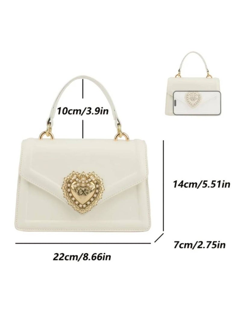 Flip Top Handbag, a Classic And Simple Phone Pouch with Heart Shaped Embellishments, a Stylish And Multifunctional Casual Shoulder Bag And Wallet for Women