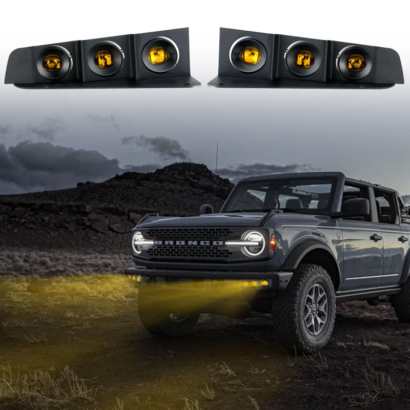 LitMiRaCle LED Front Bumper Fog Light with Mounts Modular Bumper Fog Lamps Accessories UltraBright Amber Light Source Compatible with Ford Bronco 2021 2022 2023 24 Door