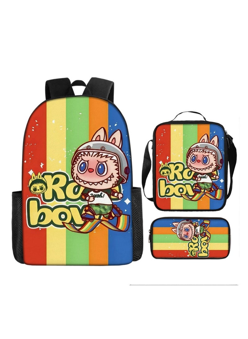 Labubu Children Schoolbag Backpack Teen Student School Book bag with Lunch Box Pen Case 3 in 1 for boys girls - Image 1