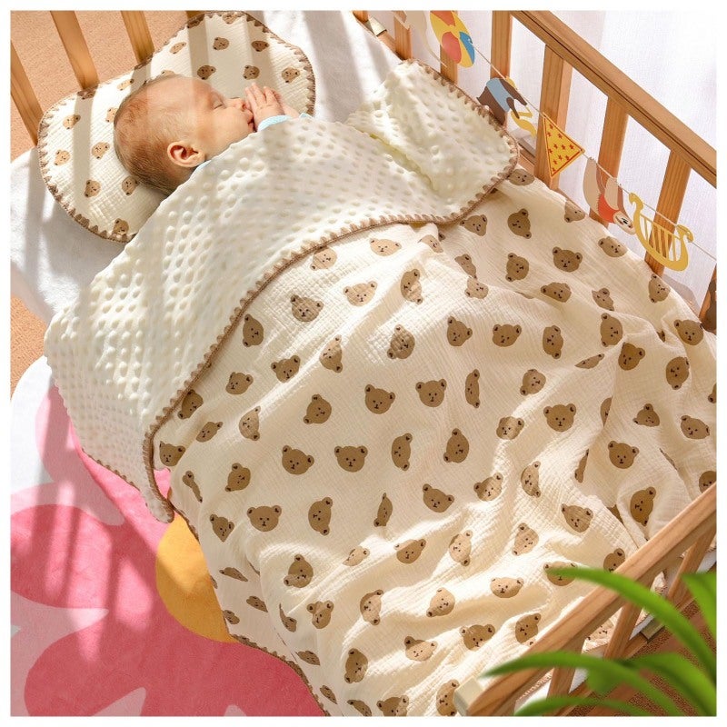 Lightweight Breathable Crepe Cotton Yarn Baby Blanket - Soft Dotted Plush Cooling Blanket for Summer Use for Toddler Nursery Kindergarten - Image 1