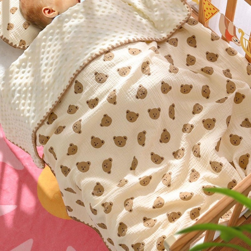 Lightweight Breathable Crepe Cotton Yarn Baby Blanket - Soft Dotted Plush Cooling Blanket for Summer Use for Toddler Nursery Kindergarten - Image 5