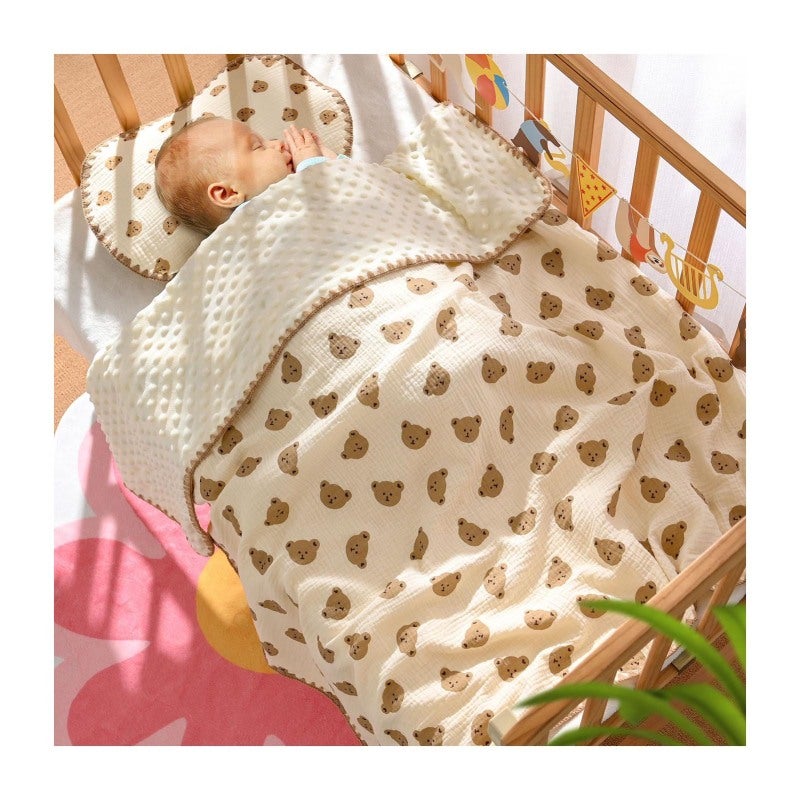 Lightweight Breathable Crepe Cotton Yarn Baby Blanket - Soft Dotted Plush Cooling Blanket for Summer Use for Toddler Nursery Kindergarten - Image 4