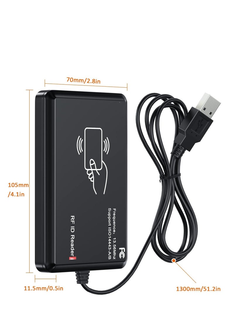 SYOSI - RFID Card Reader, 125KHz/13.56Mhz Dual Frequency RFID Scanner Read 1326 Family Proximity Cards NFC Card, Support ISO14443-A/B Protocol, IC Reader Compatible with iPhone Android Mac OS Type C Port - Image 1
