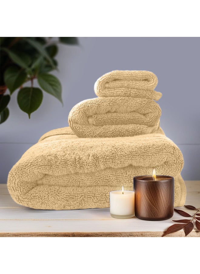 Hotel Linen Klub Hotel Linen Klub LUXURY PACK of 3  Bathroom Towel Sets -100% Cotton 650 GSM Terry Dobby Border Ring Spun -Super Soft ,Quick Dry,Highly Absorbent,Bath Towel,Hand Towel and Face Towel,Beige  - Image 3