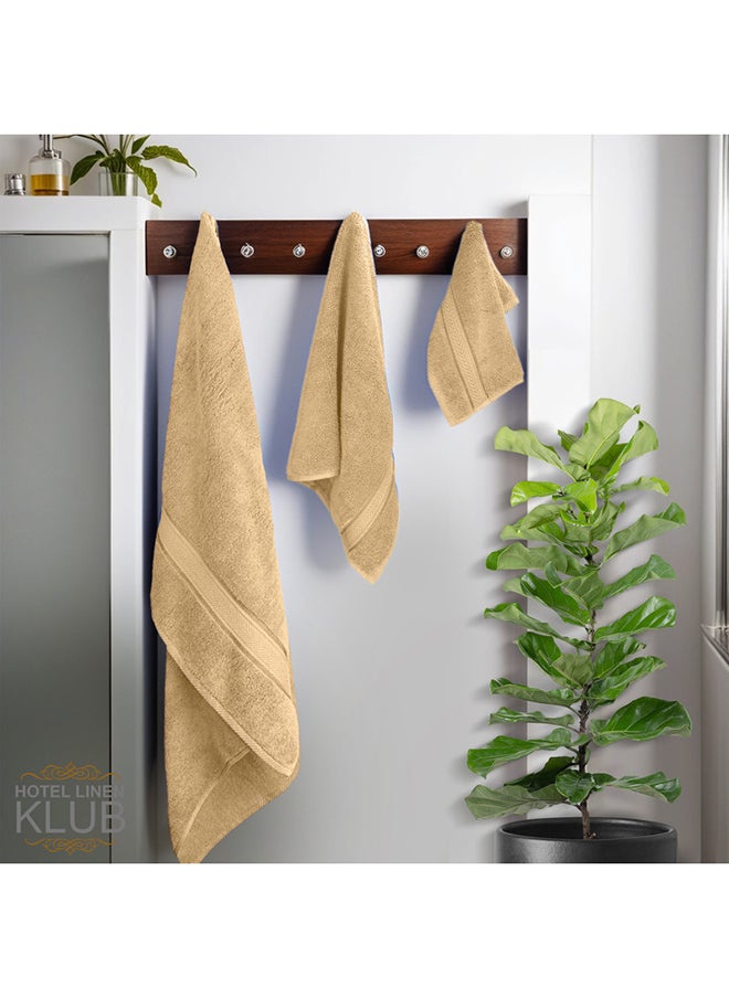 Hotel Linen Klub Hotel Linen Klub LUXURY PACK of 3  Bathroom Towel Sets -100% Cotton 650 GSM Terry Dobby Border Ring Spun -Super Soft ,Quick Dry,Highly Absorbent,Bath Towel,Hand Towel and Face Towel,Beige  - Image 4