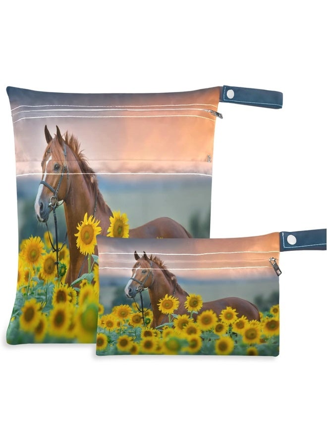 visesunny Red Horse Sunflower 2Pcs Wet Bag with Zippered Pockets - Image 1