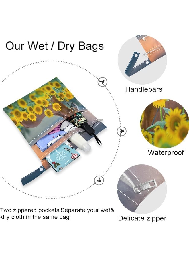 visesunny Red Horse Sunflower 2Pcs Wet Bag with Zippered Pockets - Image 5