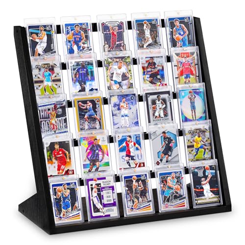 Emfogo Trading Card Display Stand 5 Tier Sports Graded Card Display Wooden Trading Card Display Stand for Sports Card Collection Show Black - Image 1