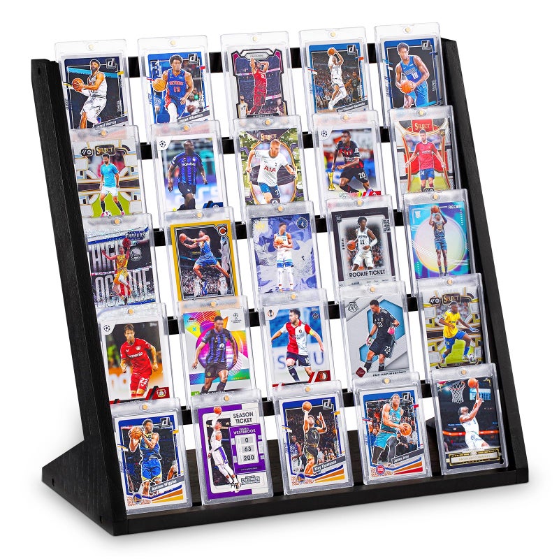 Emfogo Trading Card Display Stand 5 Tier Sports Graded Card Display Wooden Trading Card Display Stand for Sports Card Collection Show Black - Image 2