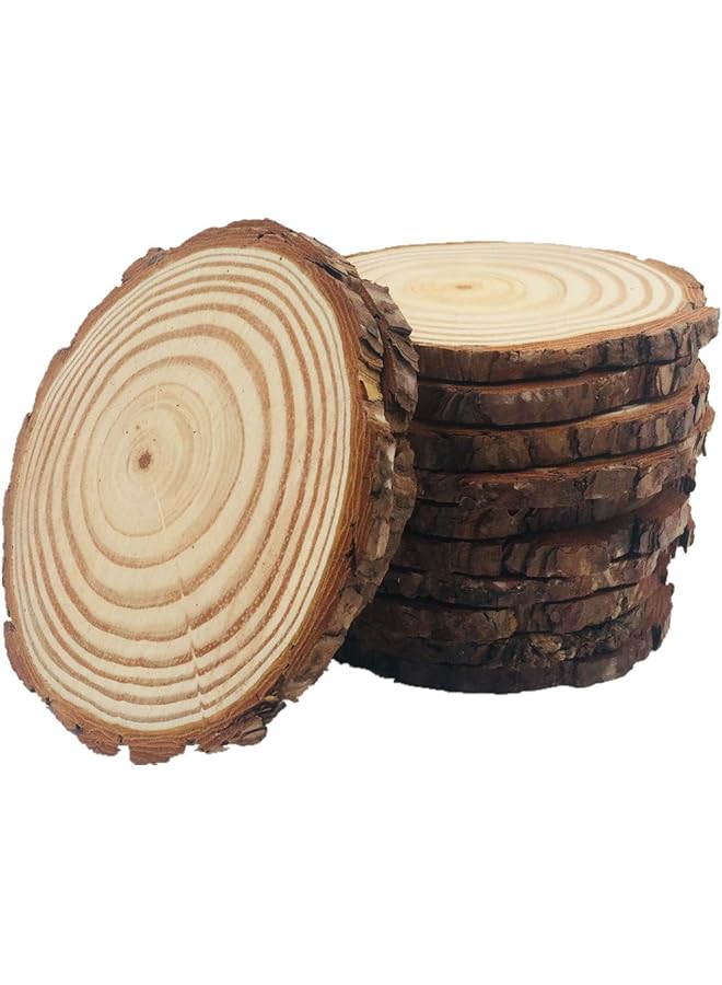 erorex 10Pcs Wood Slices 4 4.7 Inch Unfinished Natural With Tree Barks Diameter Large Circle Rustic Wedding Centerpiece Disc Coasters Ornaments Diy Woodland Projects Table Chargers Wedding - Image 1