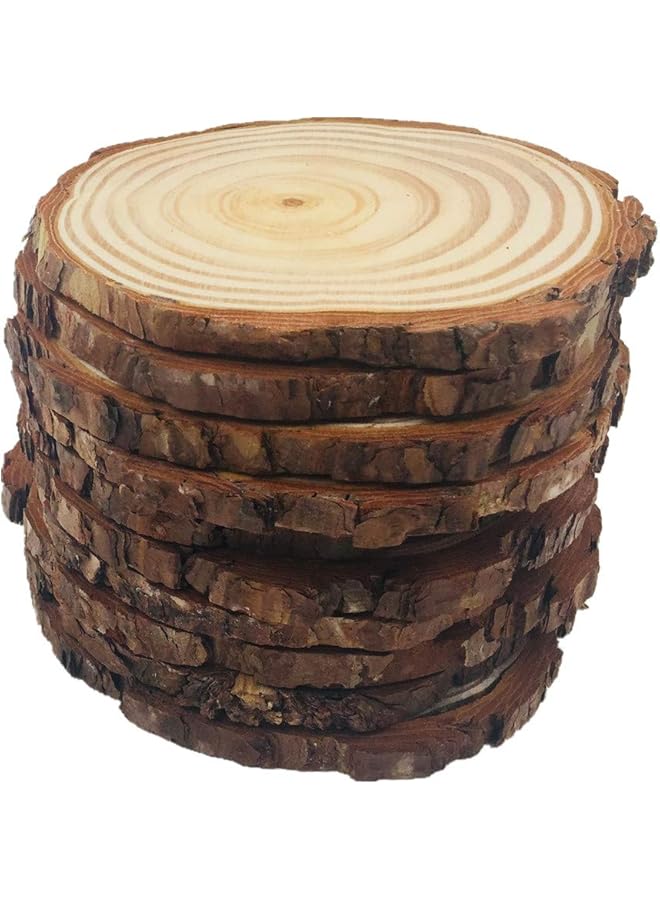 erorex 10Pcs Wood Slices 4 4.7 Inch Unfinished Natural With Tree Barks Diameter Large Circle Rustic Wedding Centerpiece Disc Coasters Ornaments Diy Woodland Projects Table Chargers Wedding - Image 3