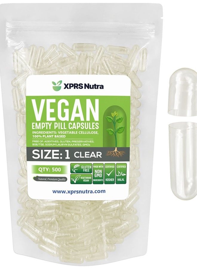XPRS Nutra Size 1 Empty Capsules - 500 Count Clear Empty Vegan Capsules - Vegetarian Empty Pill Capsules- DIY Vegetable Capsule Filling- Veggie Pill Capsules Empty Caps - Image 1